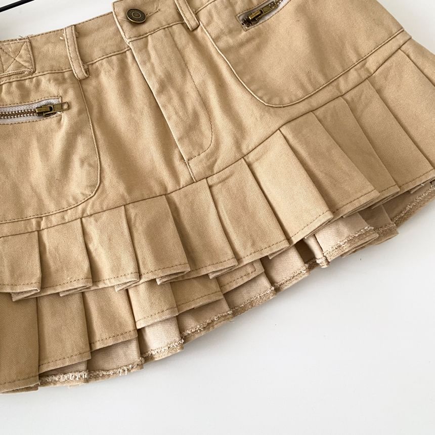 Mid Rise Plain Ruffle Mini A-Line Skirt