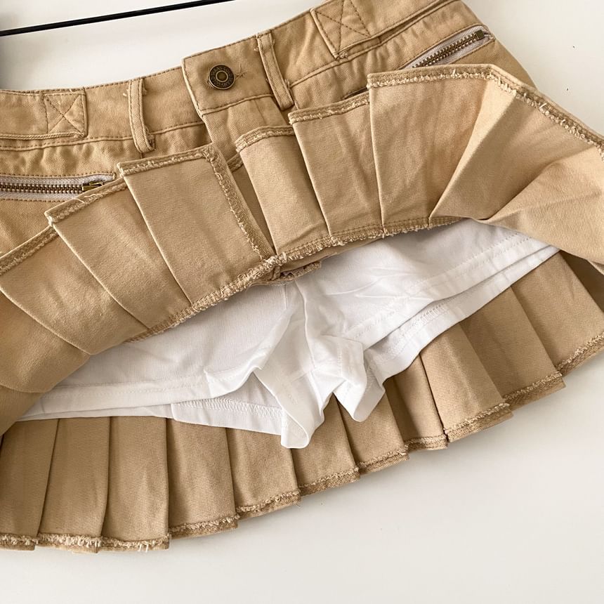 Mid Rise Plain Ruffle Mini A-Line Skirt