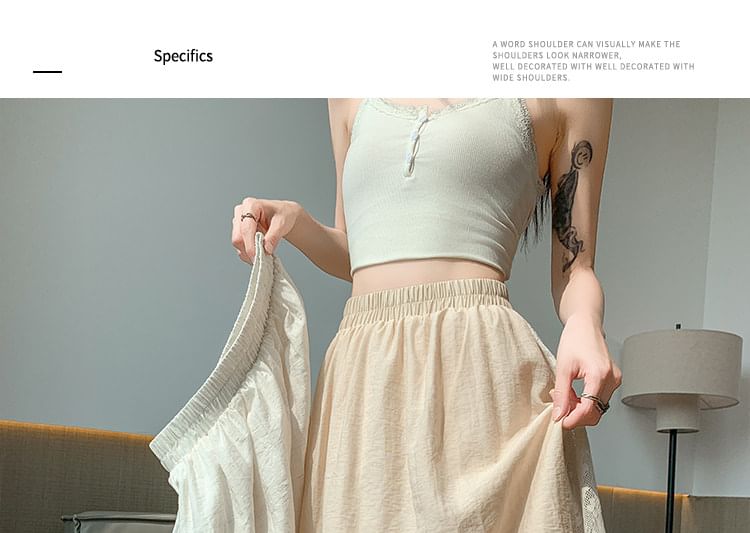 Mock Two-Piece High Waist Asymmetrical Lace Panel Maxi A-Line Skirt