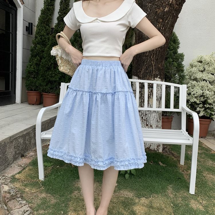 High Waist Plain Frill Trim A-Line Skirt
