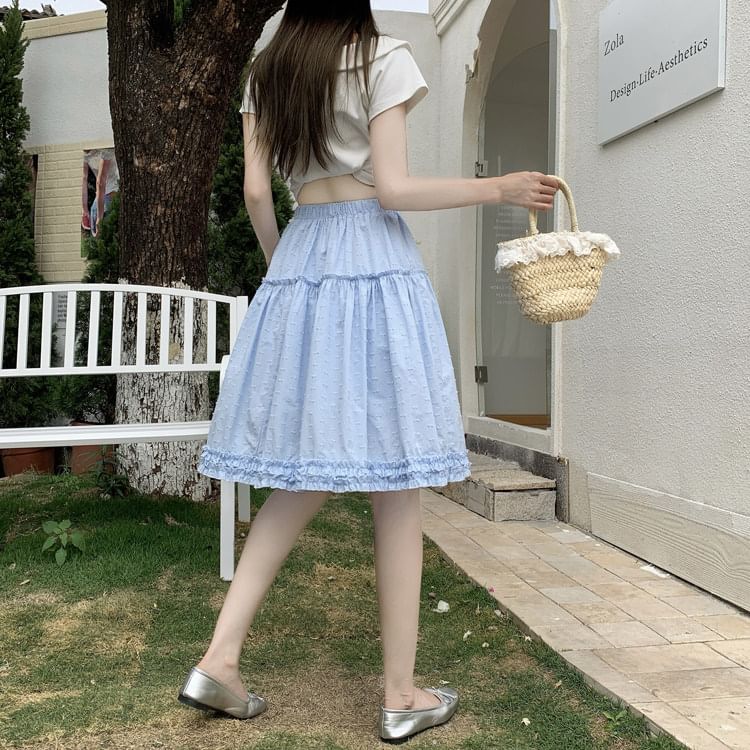 High Waist Plain Frill Trim A-Line Skirt