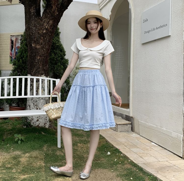 High Waist Plain Frill Trim A-Line Skirt