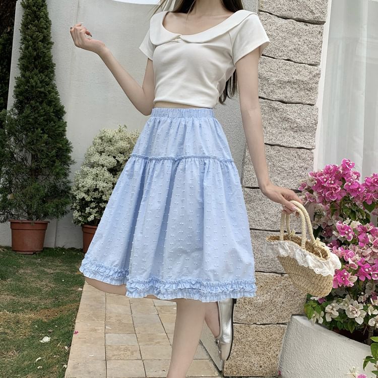 High Waist Plain Frill Trim A-Line Skirt