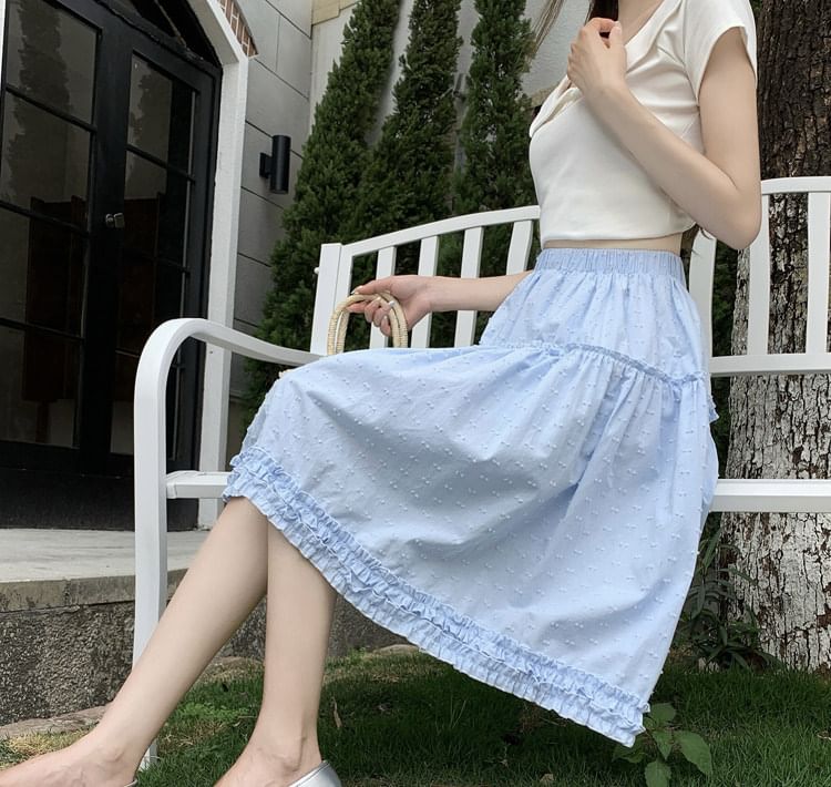 High Waist Plain Frill Trim A-Line Skirt