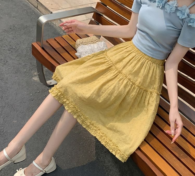 High Waist Plain Frill Trim A-Line Skirt