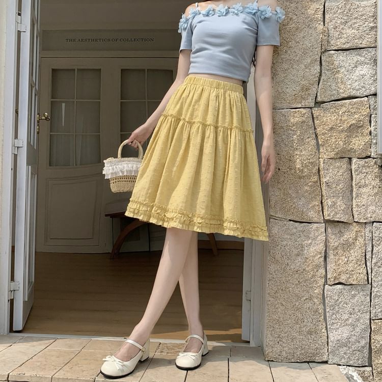 High Waist Plain Frill Trim A-Line Skirt
