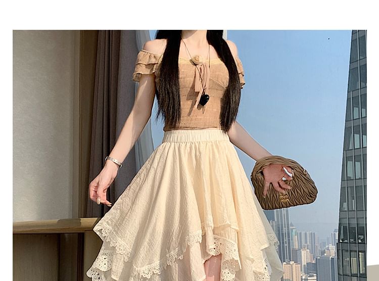 High Waist Asymmetrical Lace Panel Layered A-Line Skirt