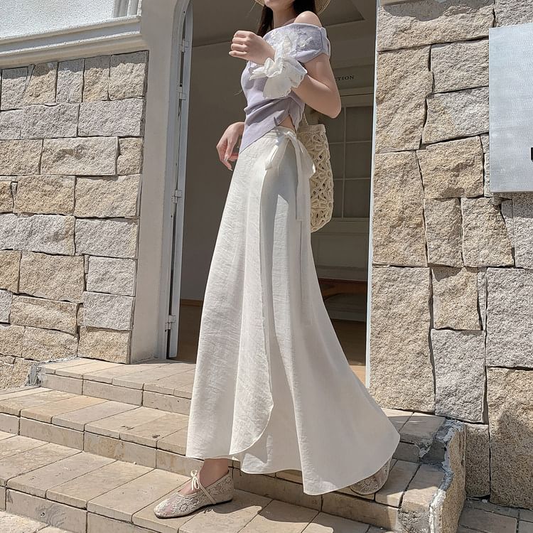 High Waist Plain Maxi A-Line Wrap Skirt