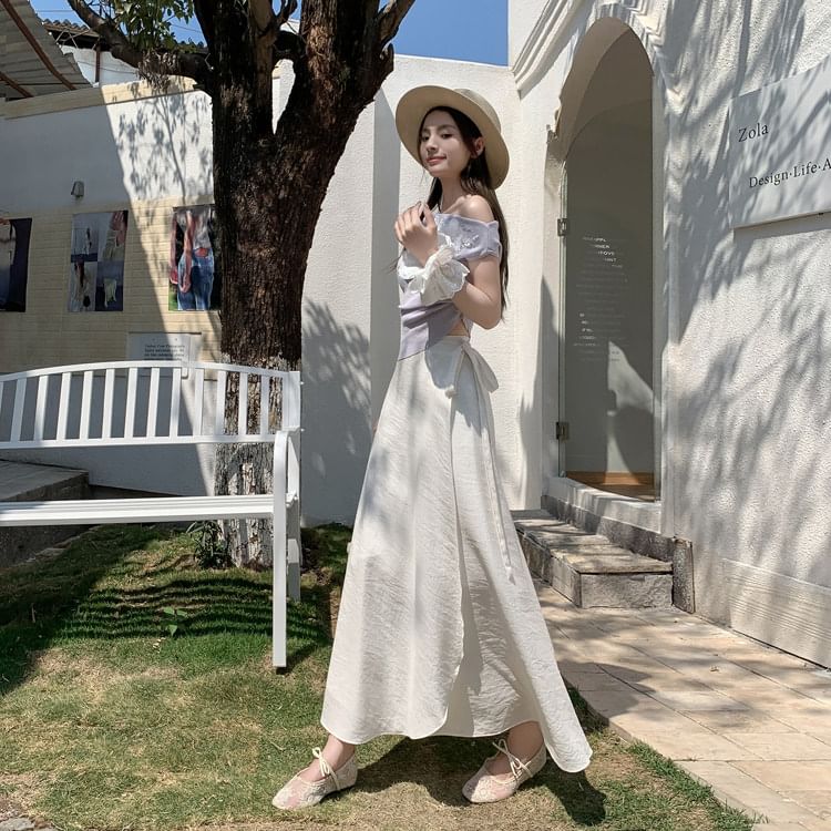 High Waist Plain Maxi A-Line Wrap Skirt