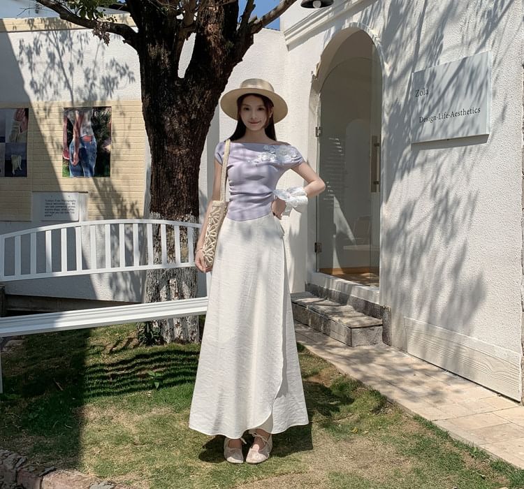 High Waist Plain Maxi A-Line Wrap Skirt