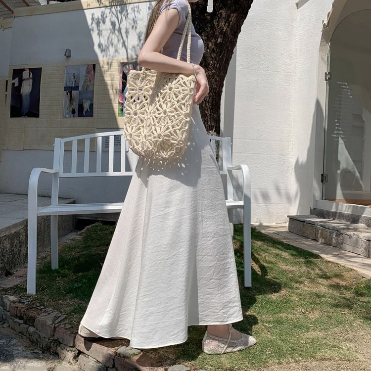 High Waist Plain Maxi A-Line Wrap Skirt