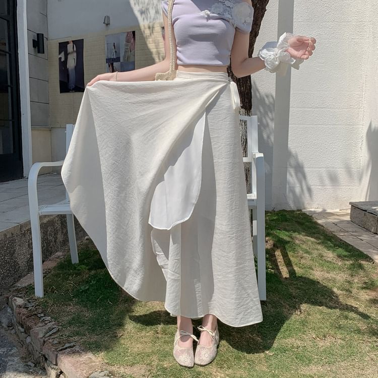 High Waist Plain Maxi A-Line Wrap Skirt