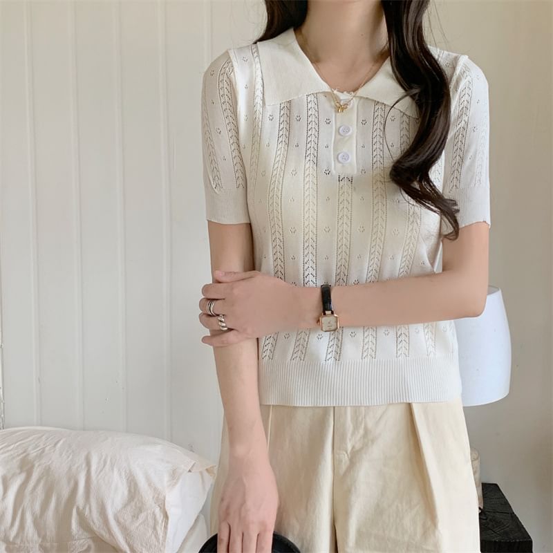 Plain Knit Polo Shirt -