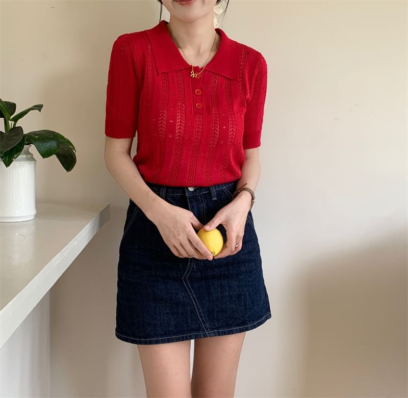 Plain Knit Polo Shirt -