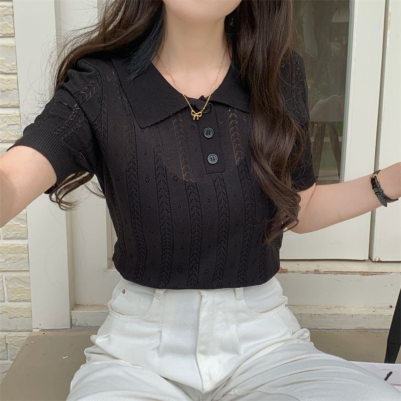 Plain Knit Polo Shirt -
