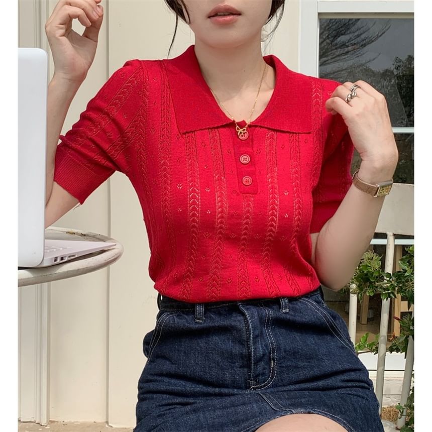 Plain Knit Polo Shirt -