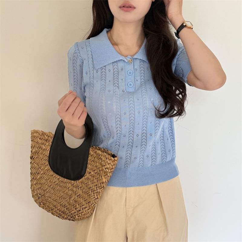 Plain Knit Polo Shirt -
