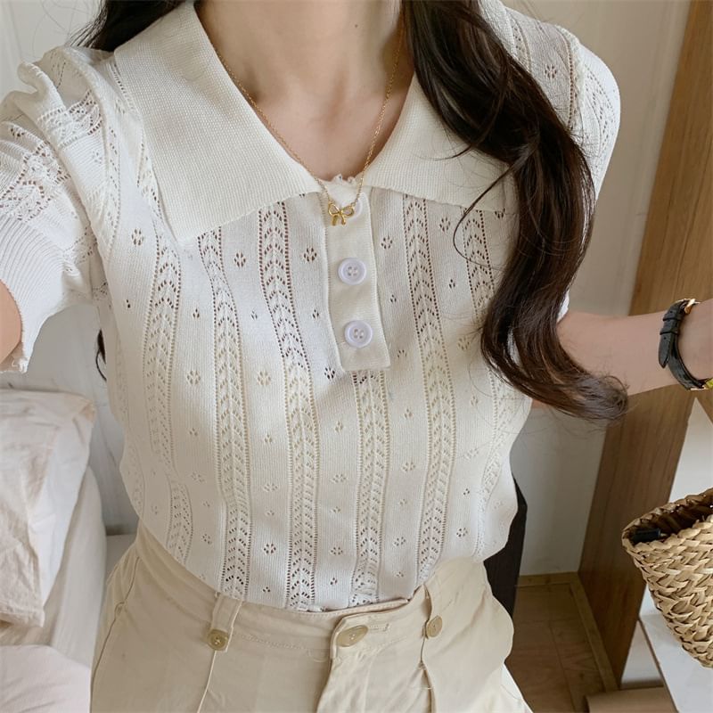 Plain Knit Polo Shirt -