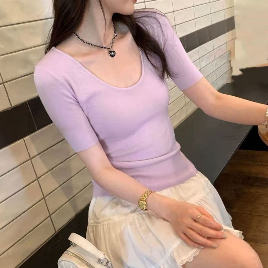 Scoop Neck Knit Top -