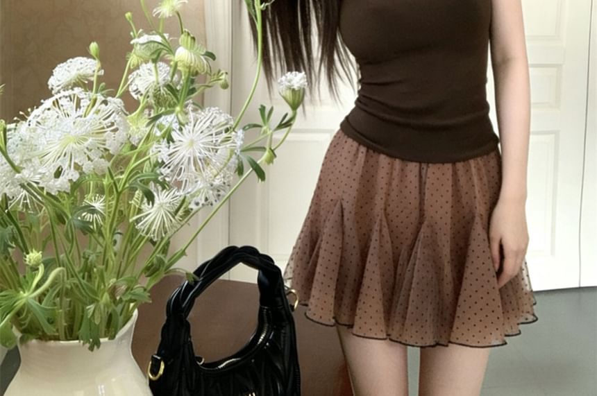 Fitted Tee & Polka Dot Mini Skirt Set -