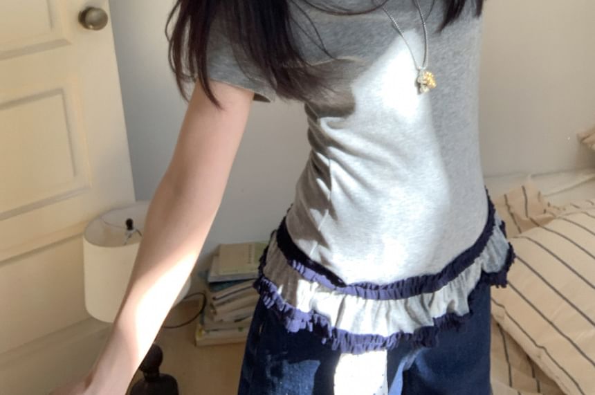 Ruffled Hem Round Neck Tee -