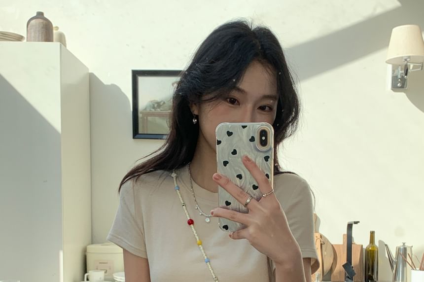 Ruffled Hem Round Neck Tee -