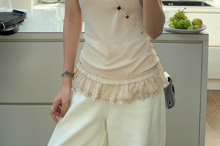 Ruffled Hem Round Neck Tee -