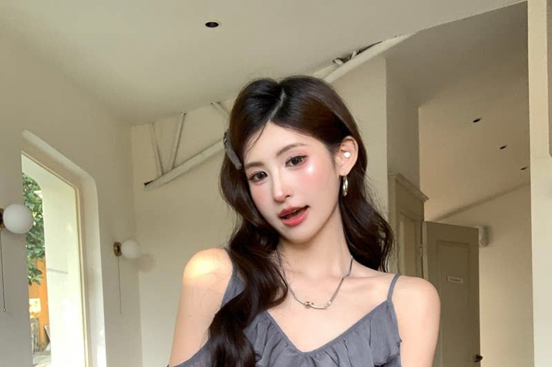 Sheer V-Neck Ruffle Blouse with High-Waist Tiered Skirt Set