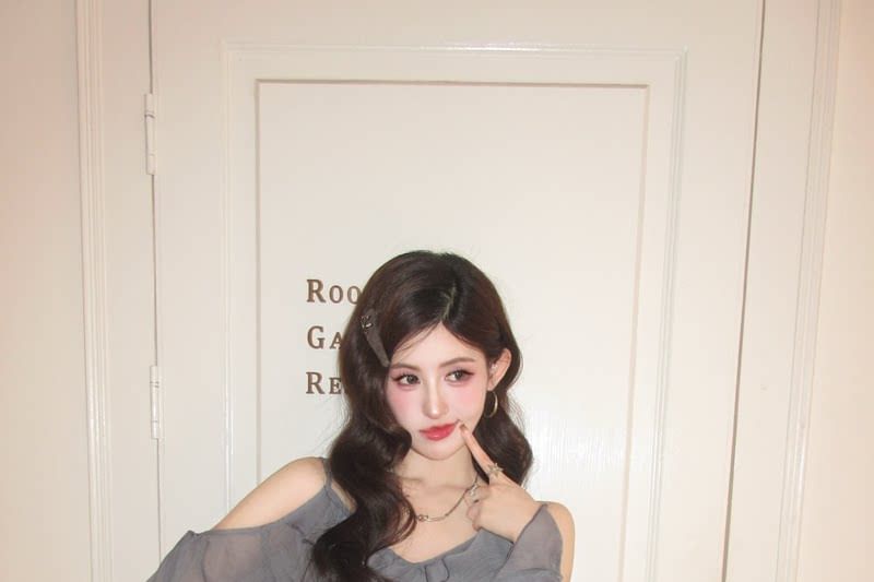 Sheer V-Neck Ruffle Blouse with High-Waist Tiered Skirt Set