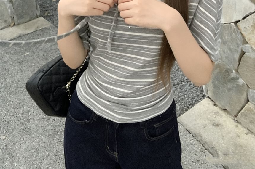 Off-Shoulder Striped Tee & Scarf Set -