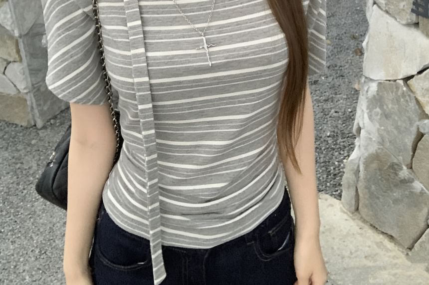Off-Shoulder Striped Tee & Scarf Set -