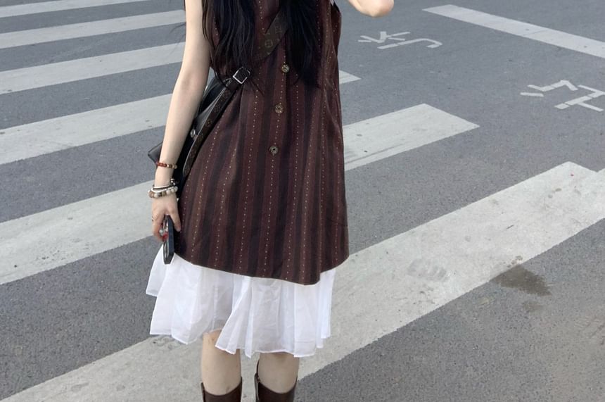 Striped Crew-Neck Sleeveless Tunic