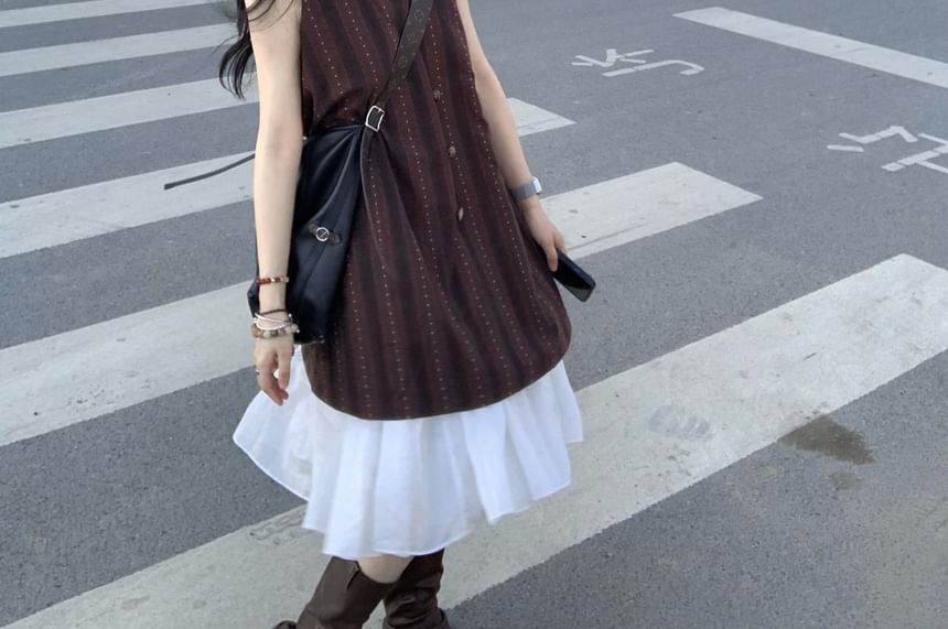 Striped Crew-Neck Sleeveless Tunic