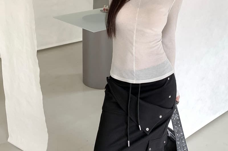 Sheer Boatneck Long-Sleeve Solid Top
