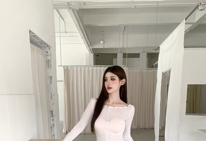 Sheer Boatneck Long-Sleeve Solid Top
