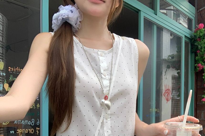 Dotted Frill-Trim Sleeveless Top
