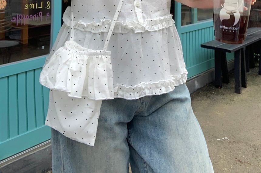 Dotted Frill-Trim Sleeveless Top