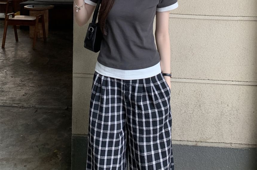 Two-Tone Crewneck Short-Sleeve Mock Tee