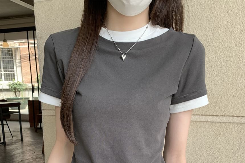 Two-Tone Crewneck Short-Sleeve Mock Tee