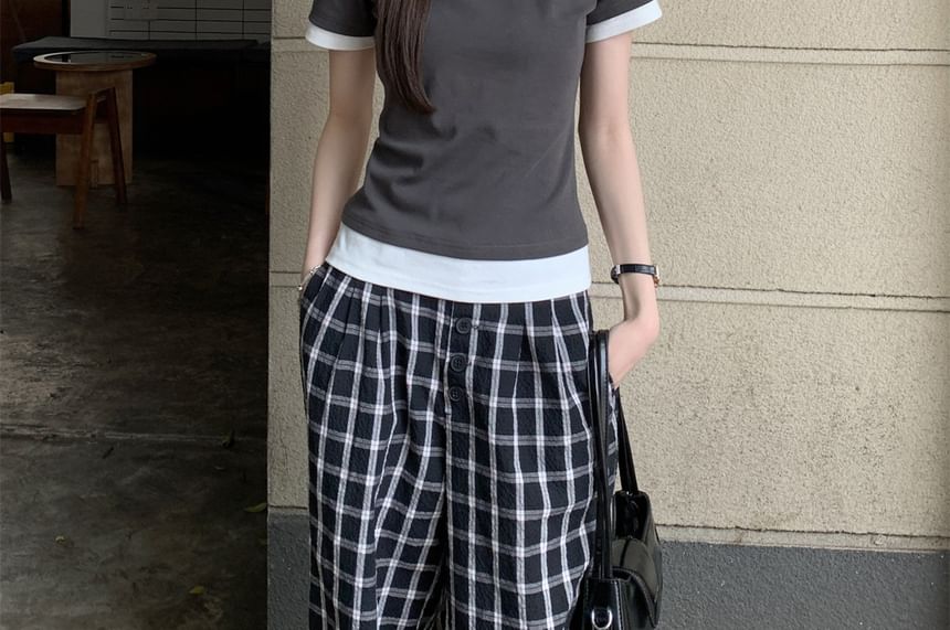 Two-Tone Crewneck Short-Sleeve Mock Tee