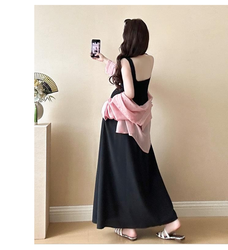 Versatile Maternity Shirt and Sleeveless Square Neck Maxi Dress