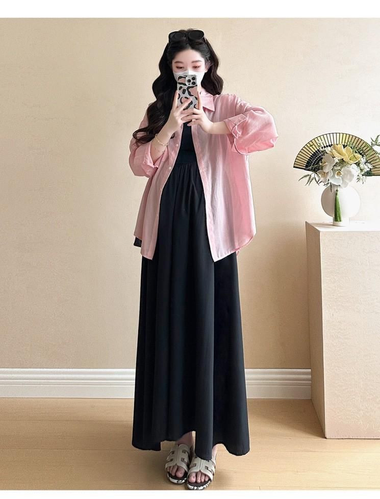 Versatile Maternity Shirt and Sleeveless Square Neck Maxi Dress
