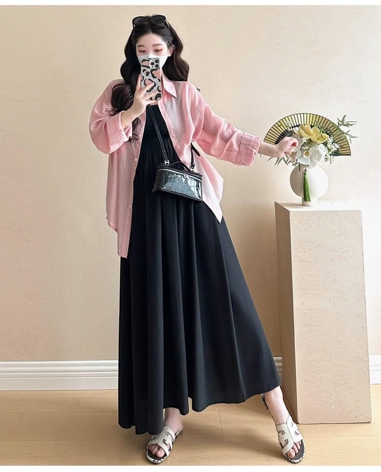 Versatile Maternity Shirt and Sleeveless Square Neck Maxi Dress