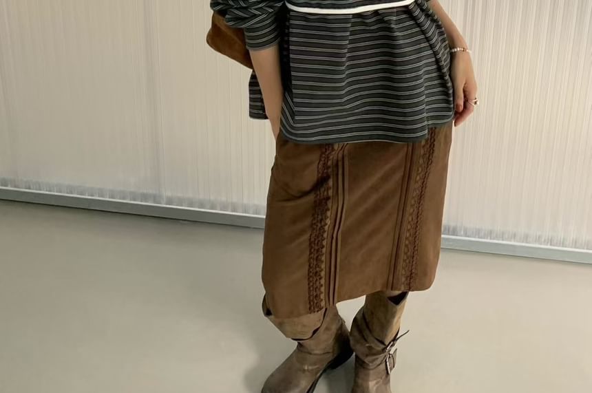 Striped Polo Shirt and Crop Tank Two-Piece Set