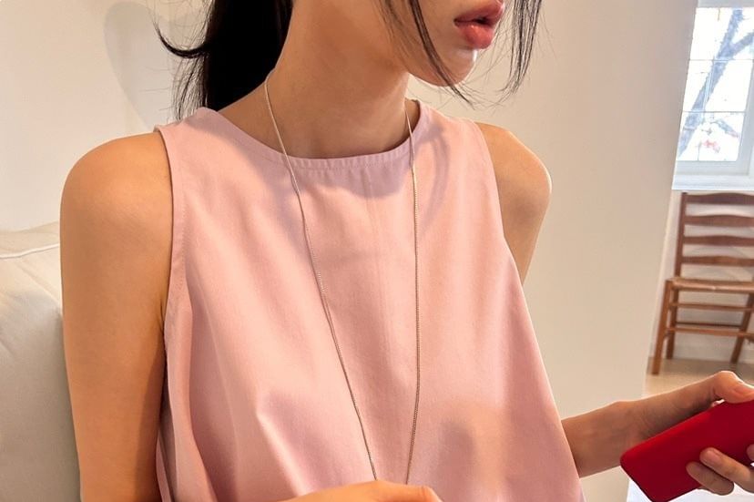 Solid Crew-Neck Sleeveless Crop Tank