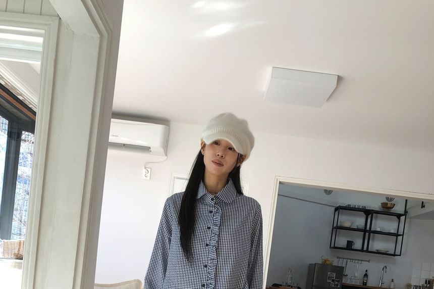 Gingham Peter Pan Collar Long-Sleeve Button Shirt