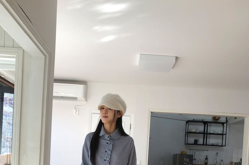 Gingham Peter Pan Collar Long-Sleeve Button Shirt