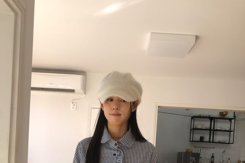 Gingham Peter Pan Collar Long-Sleeve Button Shirt