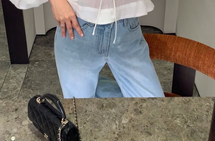 Elegant V-Neck Frilled Crop Top with Long Sleeves