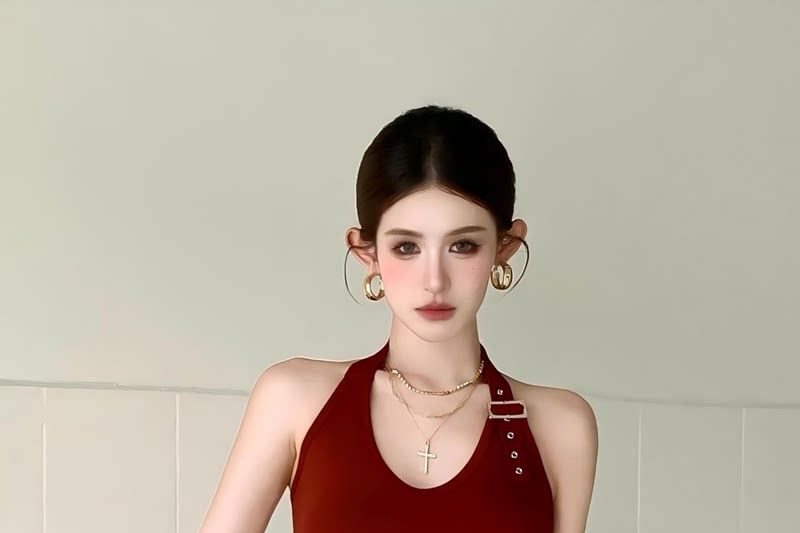 Buckled Halter Crop Top in Solid Color